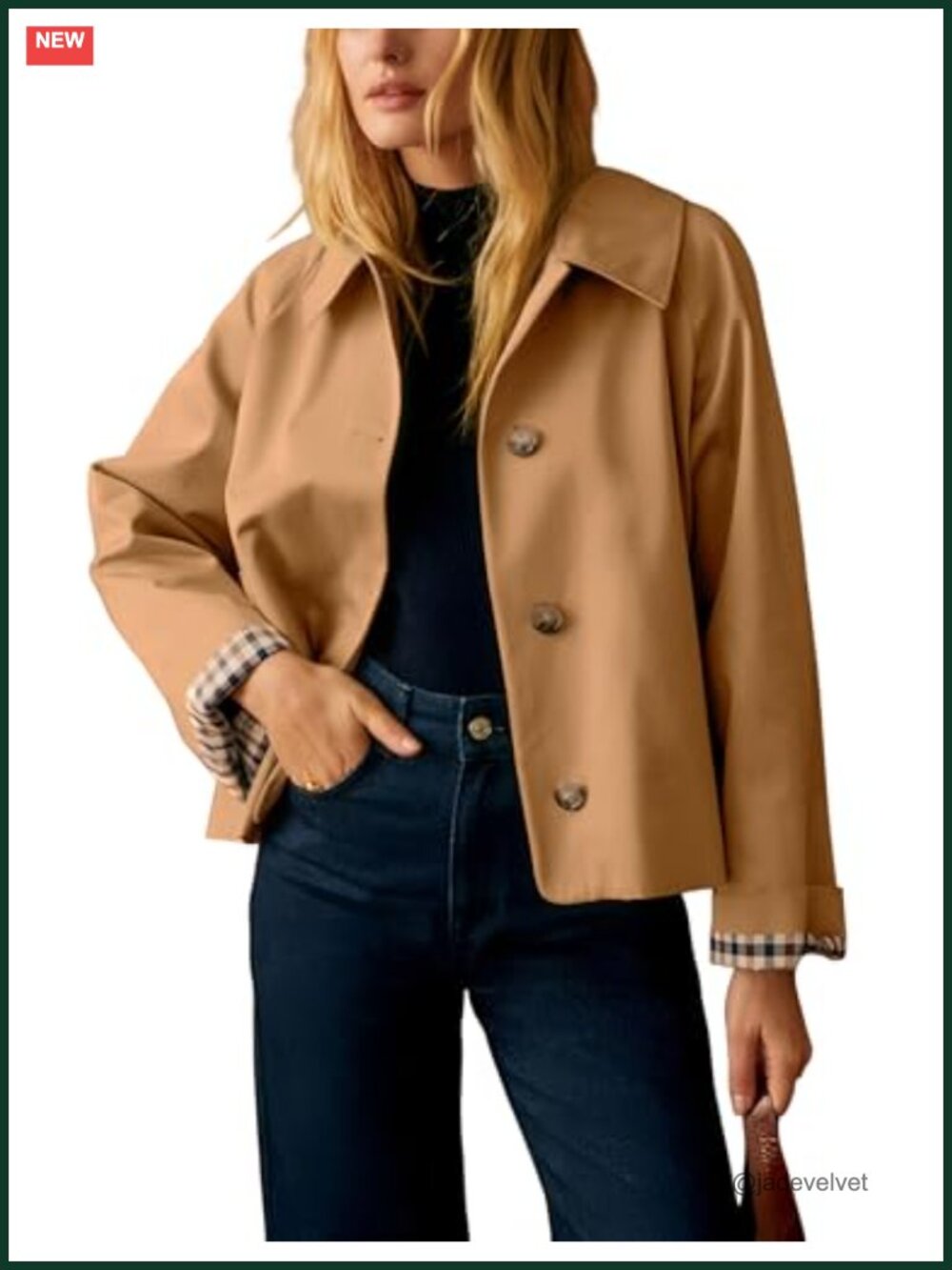 Womens Short Trench Jacket Plaid Lining Button Front Lightweight Casual